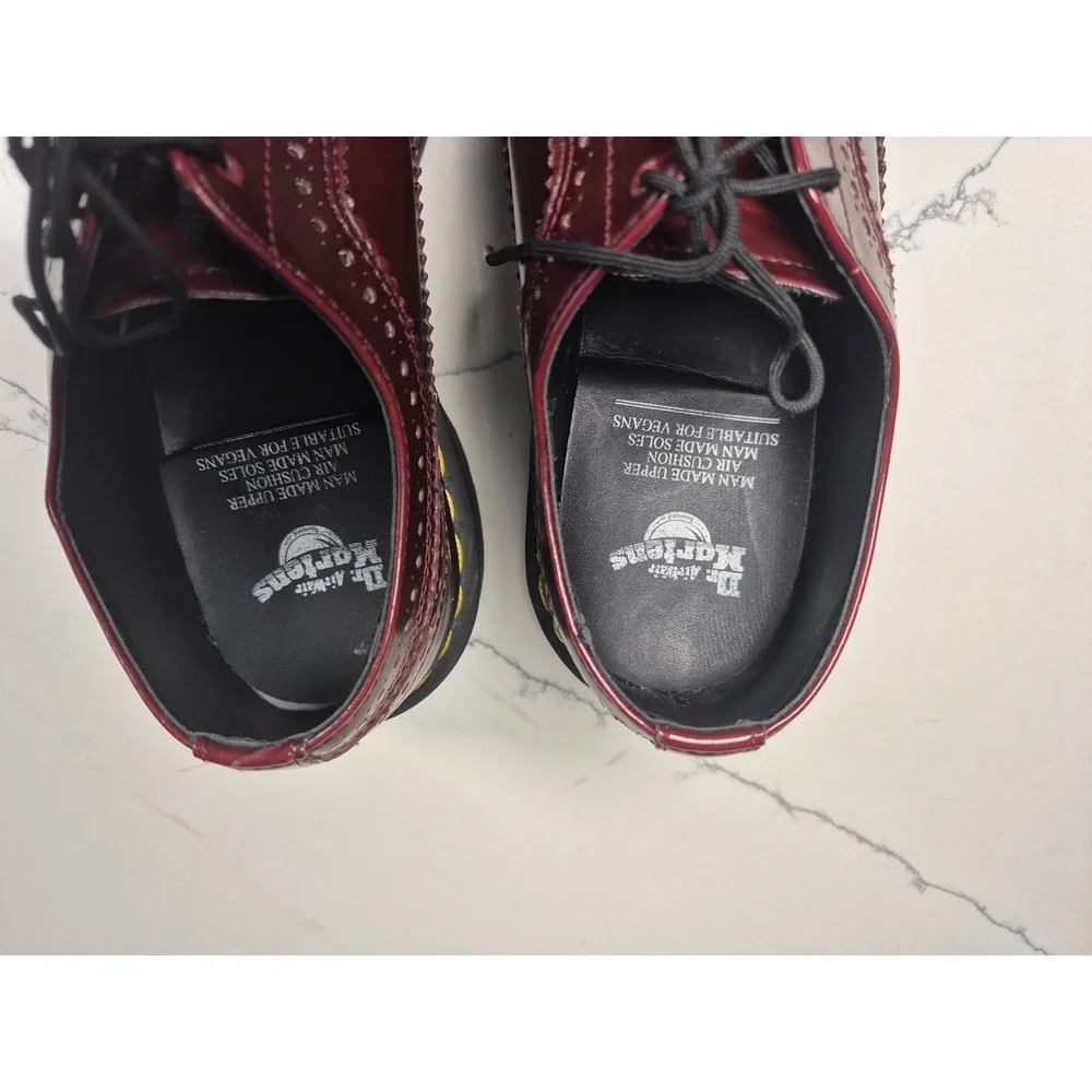 Dr.‎ Martens Vegan 3989 Brogue Cherry Red Oxford Rub Off Wingtip Shoes